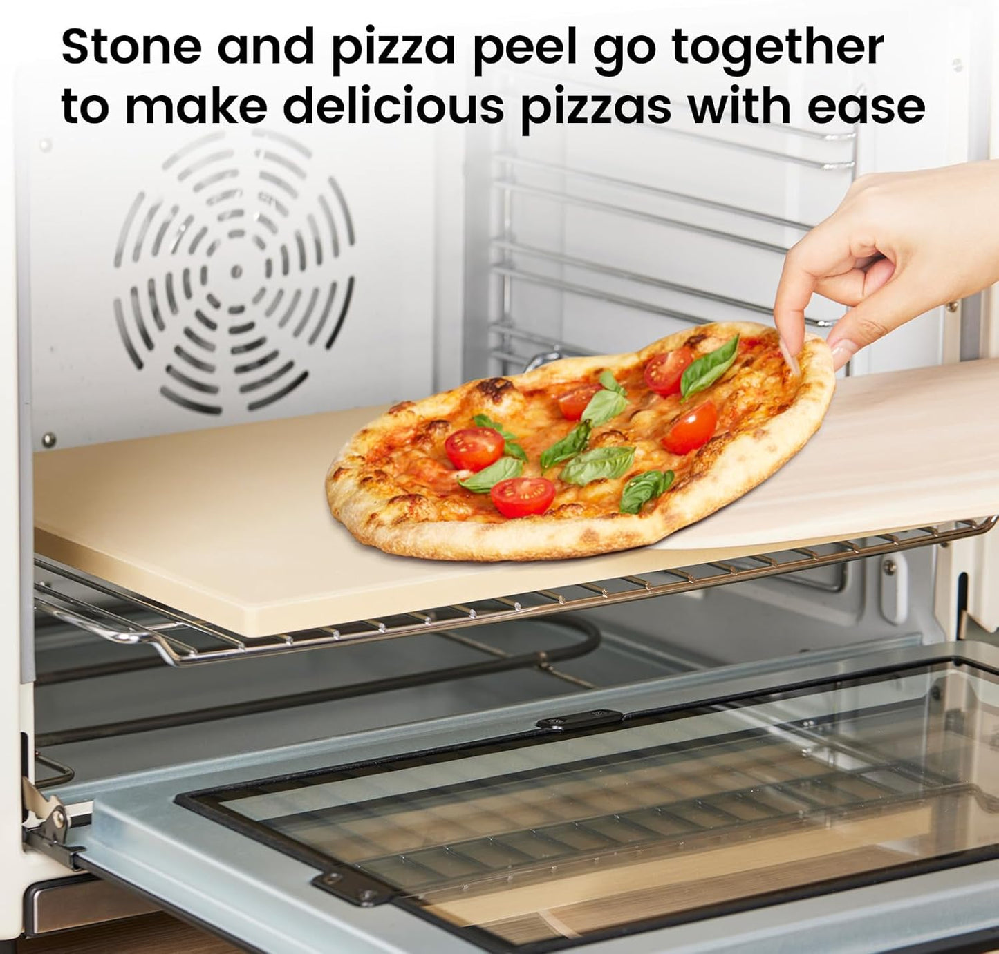 Pizza Stone Set, 15"x12" Rectangular Pizza Stone for Oven Grill BBQ with Wooden Pizza Peel & Oven Mitts, Cordierite Baking Stone for Bread, Unique Built-in 4 Handles Cooking Stone