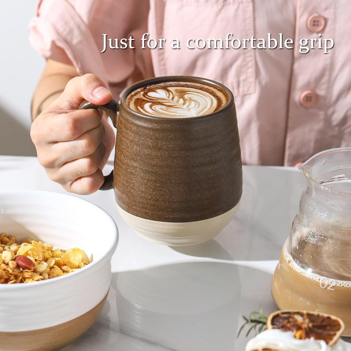 Hasense 20oz Coffee Mug, Ceramic Coffee Cup With Handle for Dad, Large Latte Cup for Tea, Coffee, Cocoa, Dishwasher and Microwave Safe, 1 PCS(Brown)