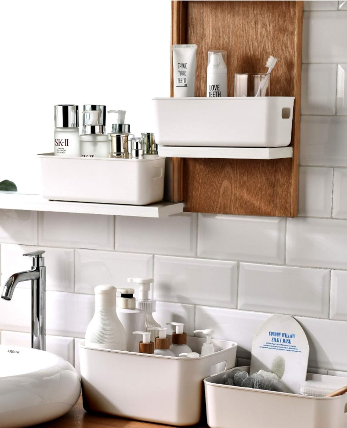 Set Of 2 Plastic Storage Bins,10.5×8×5.5" Versatile Kitchen Pantry Organization and Storage,for Plastic Storage Container Under Bed,Under Sink Bathroom Organizer (2 Pack Medium, White)