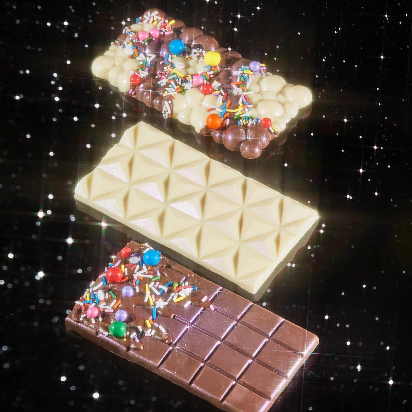 Fancy Sprinkles Adele Candy Bar Mold, 3 Cavities Reusable Silicone Traditional Cut, for Baking, Melting Chocolate, & Dessert Decorating (10 ¾” W x ½” H x 6 ½”)