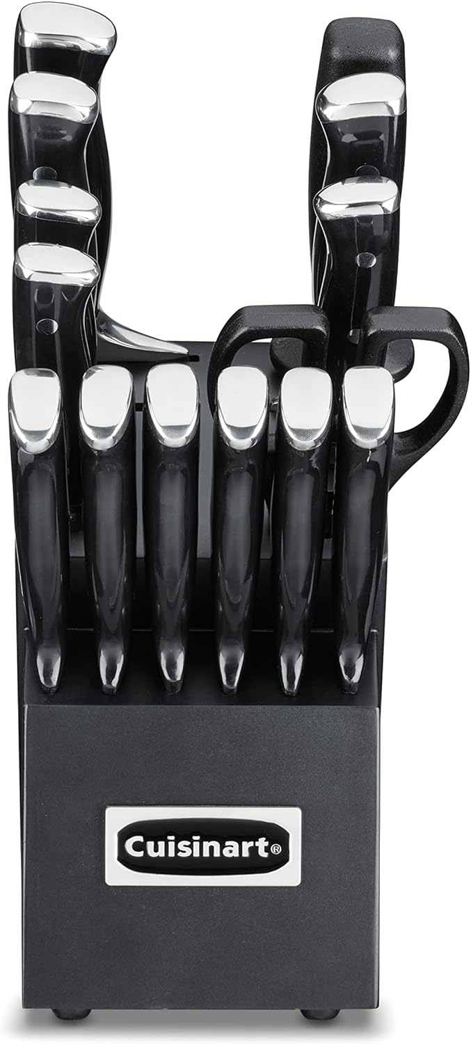 Cuisinart 15-Piece Knife Set with Block, High Carbon Stainless Steel, Forged Triple Rivet, Black/Black C77BTR-15PBK