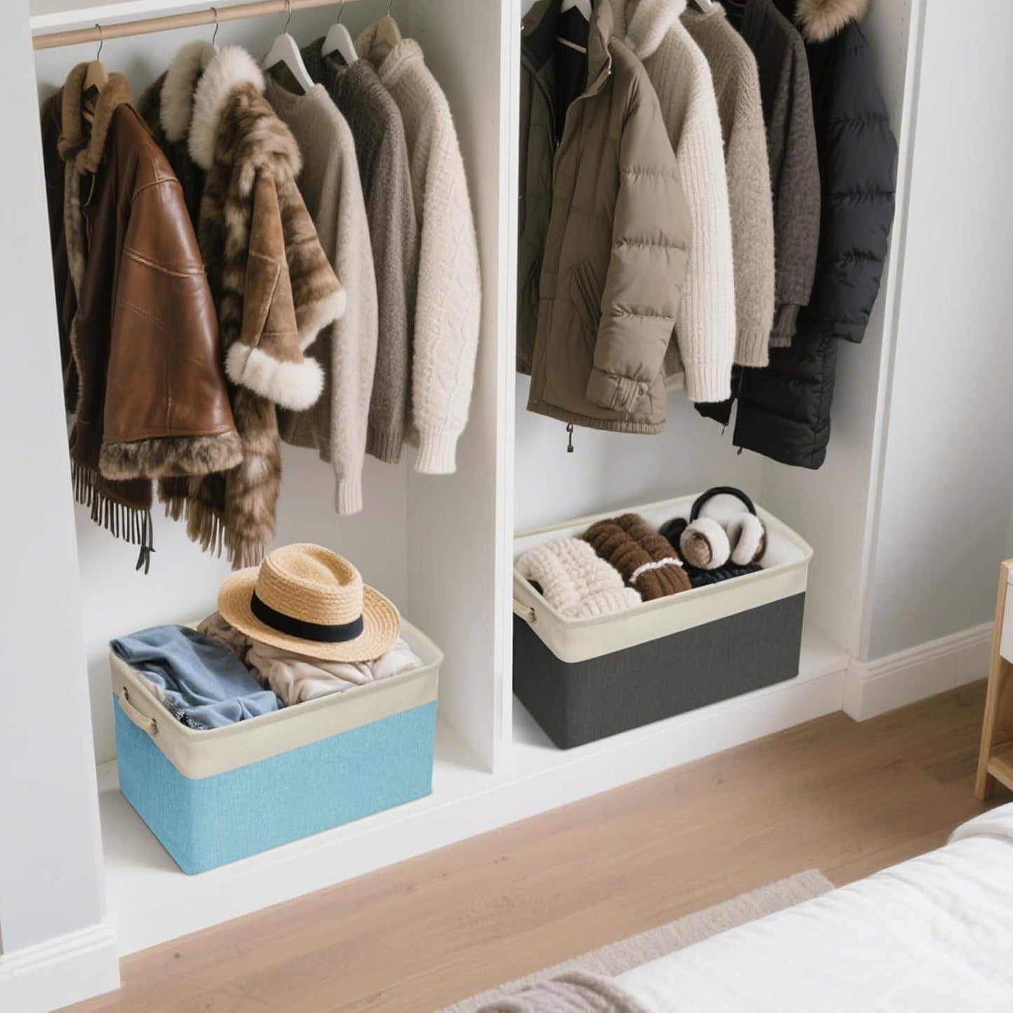 BALEINE Fabric Storage Bins for Shelves, Linen Storage Baskets for Organizing, Decorative Closet Storage Bins for Clothes, Toys, Home Storage (Black, 4 Pack)