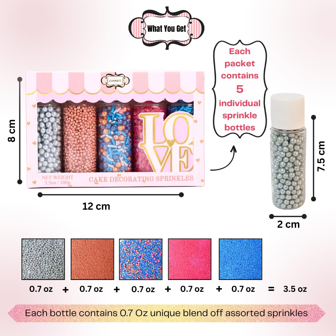 Confect Game Night Sprinkles – Mix with Copper & Silver Dragees, Bright Blue Jimmies, Rose Gold & Pink Sparkling Sugar | Vegan, Gluten-Free, Nut-Free, Soy-Free, Dairy-Free Cake & Cupcake Decorating Topping - 5oz