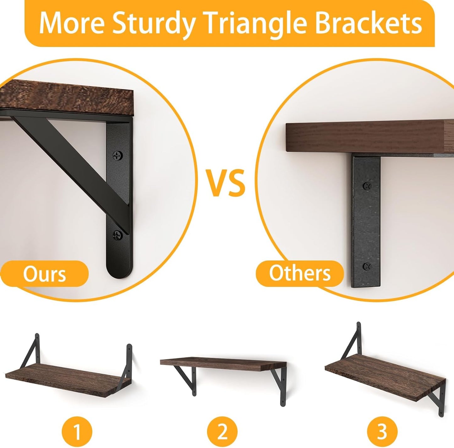 YGEOMER 16.5 Inch Floating Shelves for Wall, Farmhouse Wall Shelves for Bedroom, Bathroom Storage, Living Room and Kitchen Decor (Set of 6 Brown)