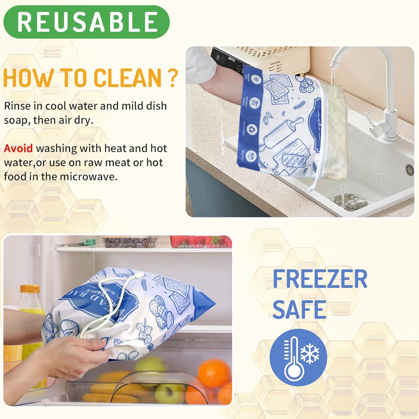 2-Pack Beeswax Bread Bags for Homemade Bread，Reusable Sourdough Storage Bags with Premium Beeswax Coating for Loafs Baguette Fresh Keeping,Great Baking Essentials and Gifts for Families & Friends.