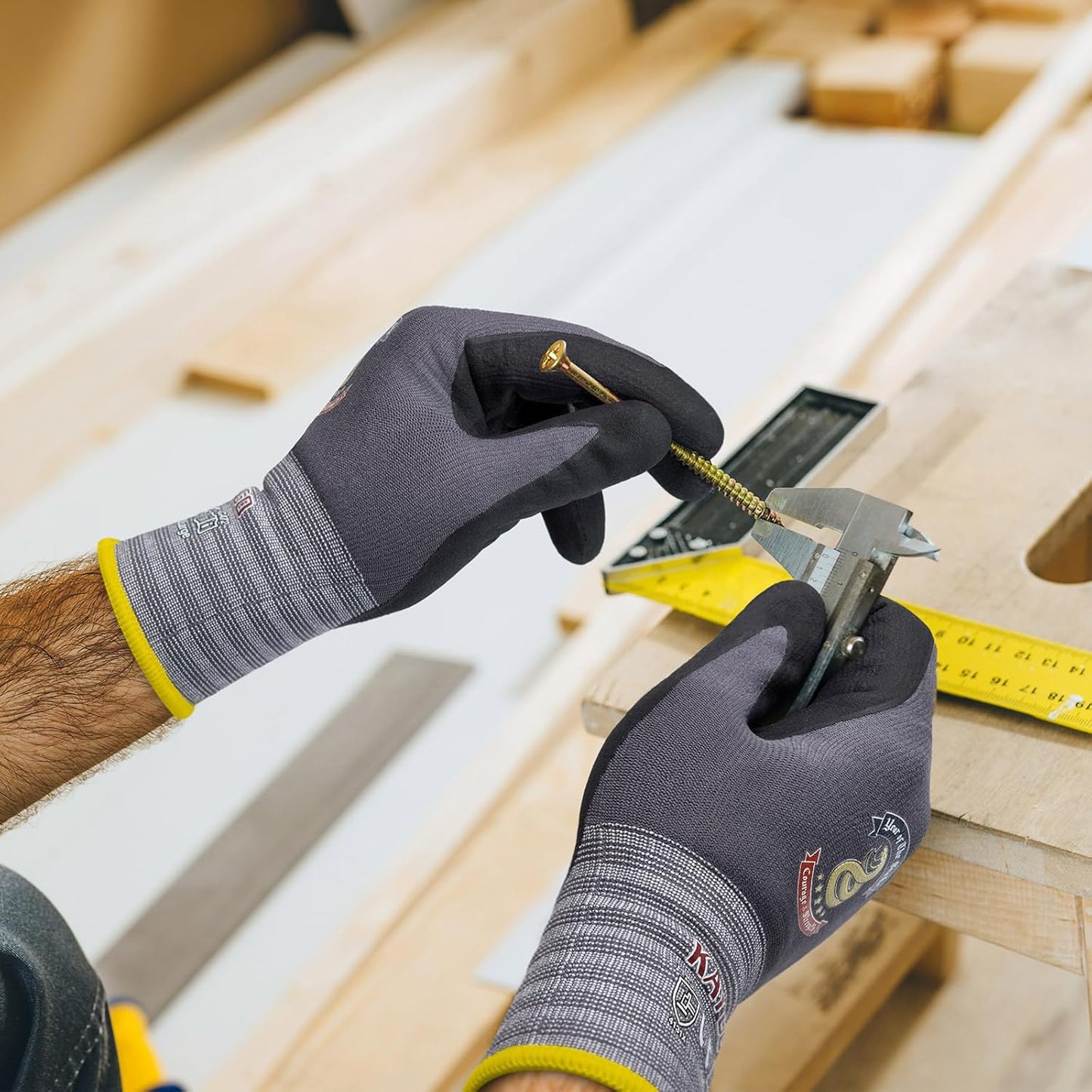 KAYGO Safety Work Gloves MicroFoam Nitrile Coated, 3 Pairs KG18NB,Seamless Knit Nylon Glove for Men and Women, Ideal for Automotive,Warehouse,Construction (M,Gray)