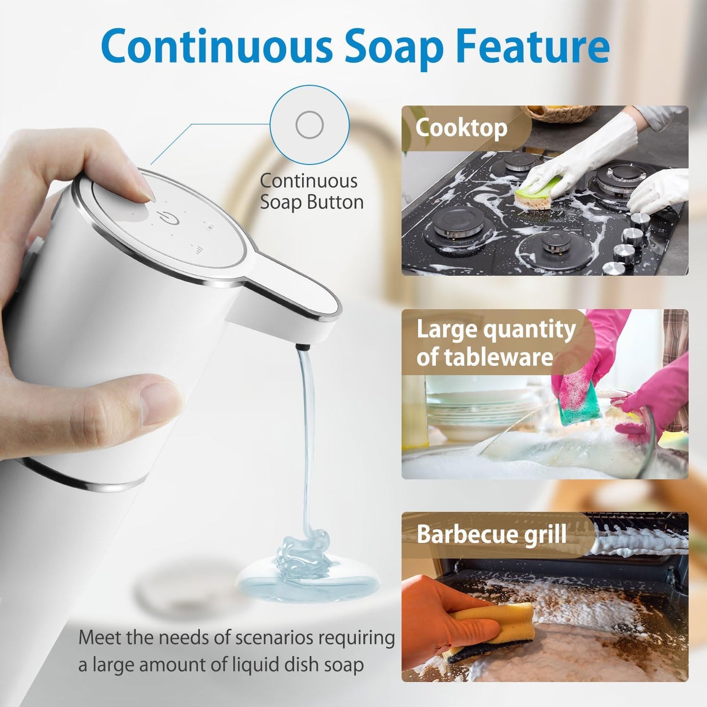 Automatic Liquid Soap Dispenser,4-Level Adjustable, Wall Mount,USB Rechargeable,12.8oz/ 380ml,Touchless Hand & Dish Soap Dispenser for Bathroom, Kitchen,Hotel, Restaurant