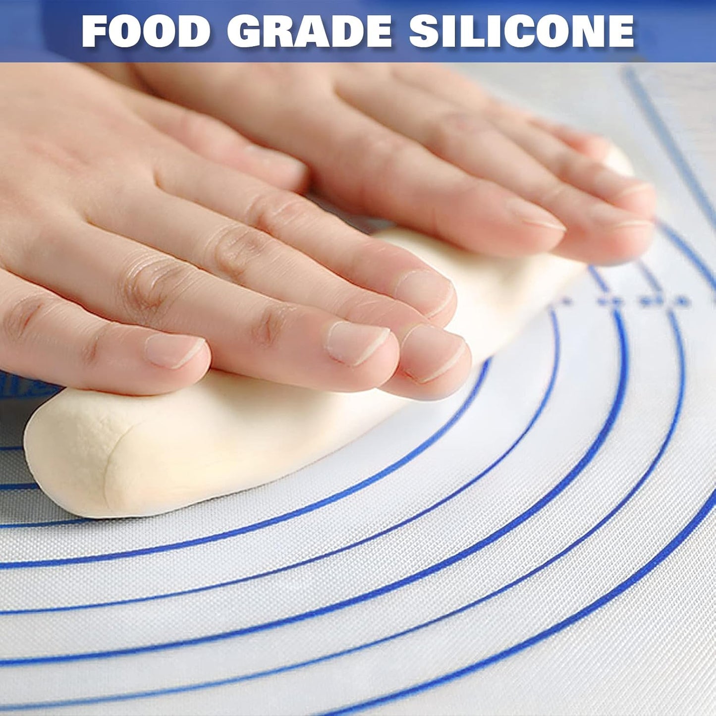 Silicone Pastry Mat Extra Thick Large Non Stick Baking Supplies Kitchen Counter Cooking Rolling Dough Sheet Pie Crust Sourdough Bread Oven Liner with Measurement (XL-20''(W)*28''(L), 2#Blue)