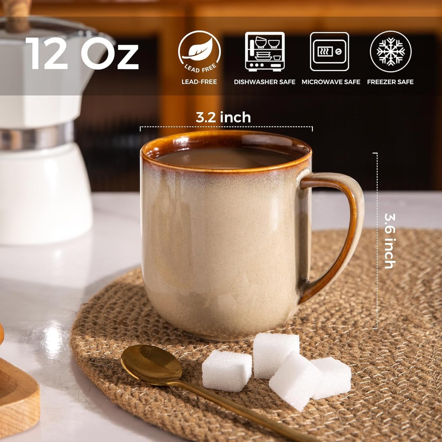 LERATIO 12OZ Ceramic Coffee Mugs Set of 6, Large Porcelain Coffee Cups With Large Handle For Latte,Cappuccino,Milk,Cocoa,|Dishwasher&Microwave Safe Mug Sets,Ideal for Man,Woman,Dad, Mom-Mixing