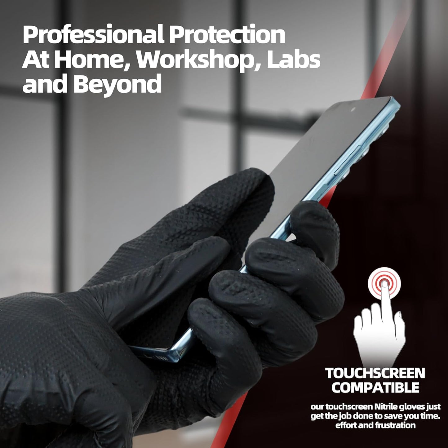 Jointown Basic Heavy Duty Nitrile Gloves, Mechanic Gloves 8 Mil Nitrile Disposable, with Raised Diamond Texture, Case of 1000, Black, XLarge