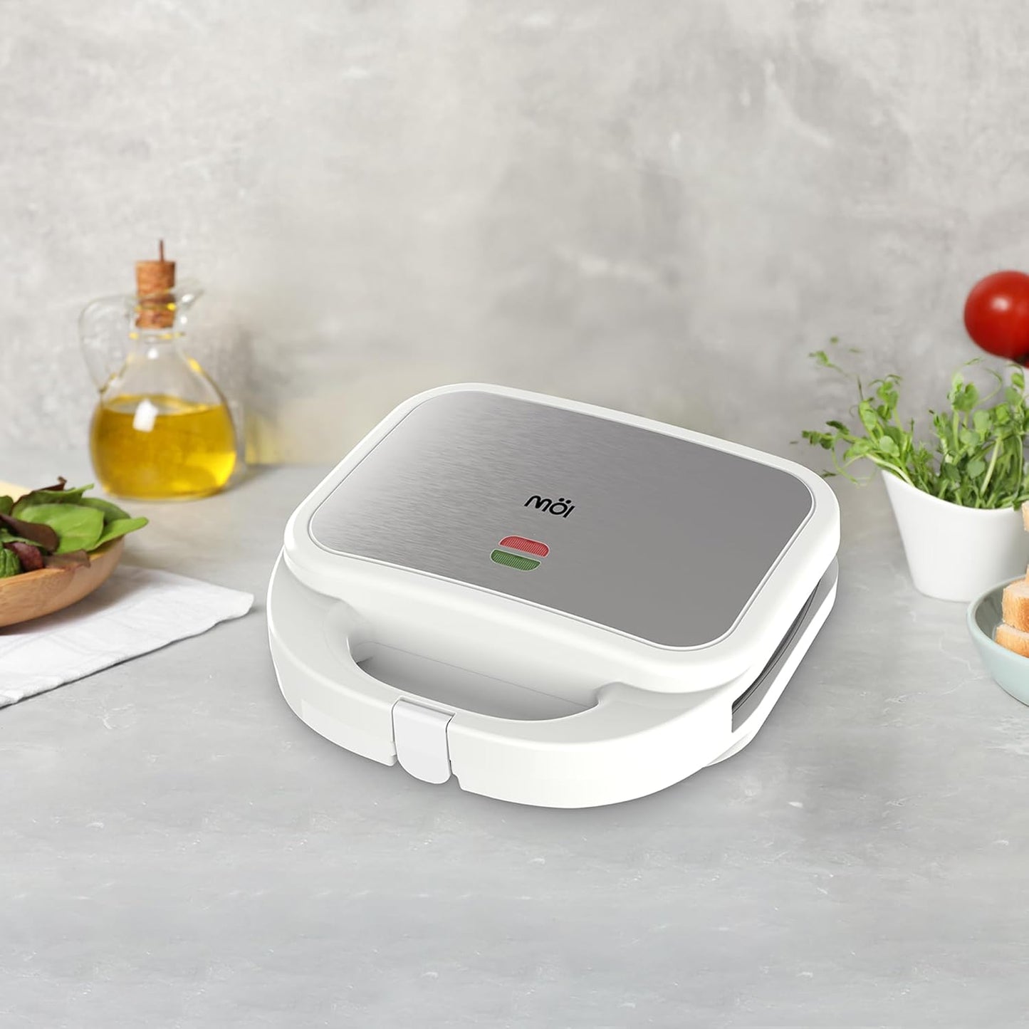 MOI Waffle & Sandwich Maker Grill - 3 in 1 Panini Press with 180° Rotary System - Panini Grill Press Sandwich Maker with Stainless Steel Surface and Non-Stick Plate Waffle Iron - 1200W