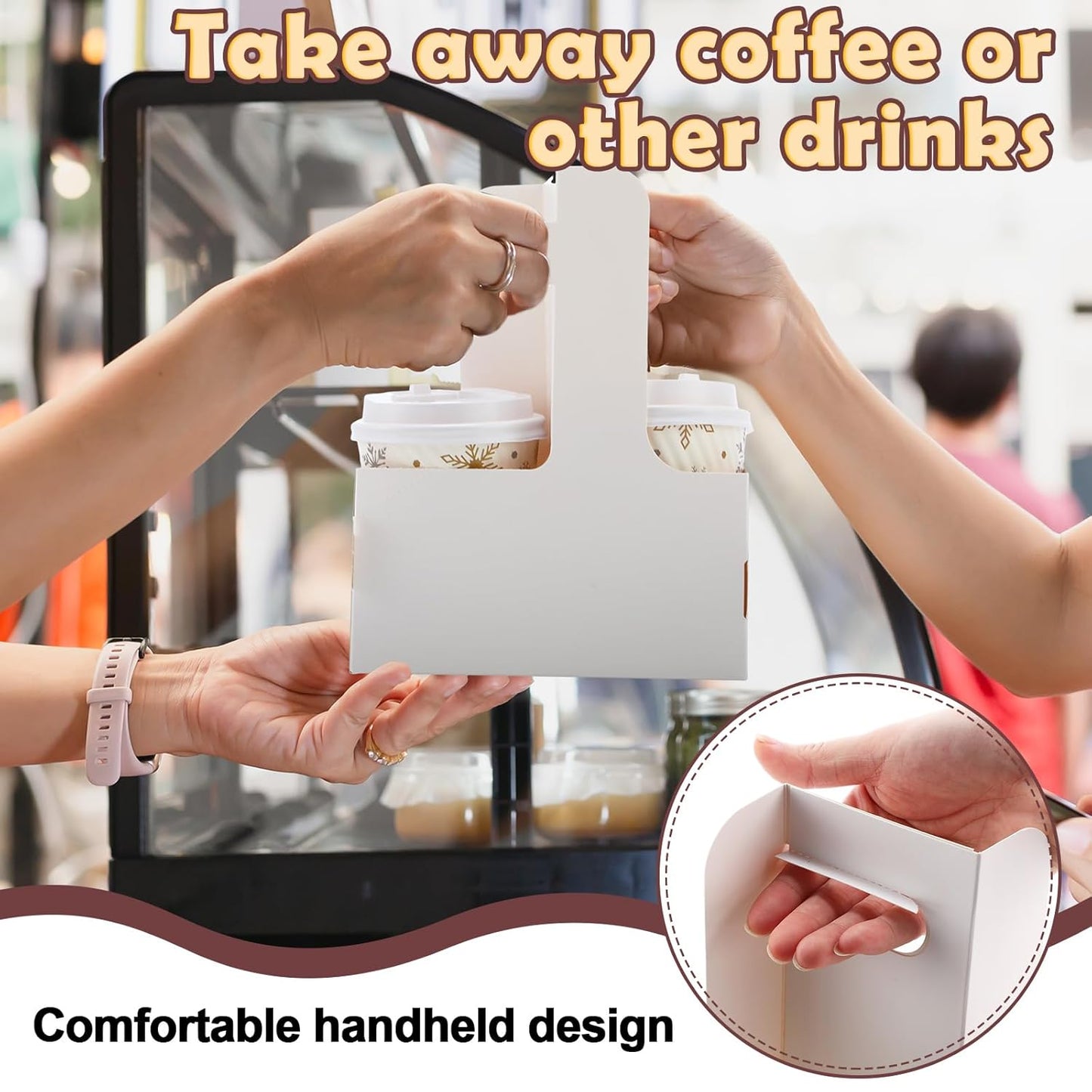 Kosiz 60 Pcs 2 Cups Drink Carrier with Handle 6.9 x 3.2 x 8.9 Inch Coffee Holder Paperboard Drink Caddy for Hot and Cold Beverage Takeout Cafe and Restaurant Xmas Wedding Food Delivery(White)