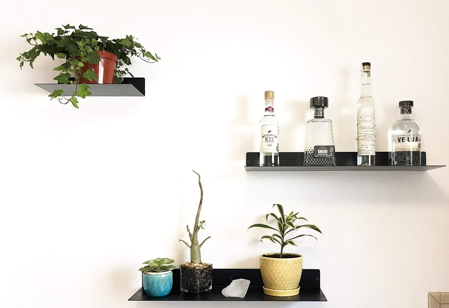 DIY CARTEL Made in USA Linear Floating Shelf - Forged Steel/Metal - Industrial Heavy Duty Metal Wall Mounted Modern Rustic Farmhouse Designed Shelf (12-in X 8-in Powder Coated Matte Black)