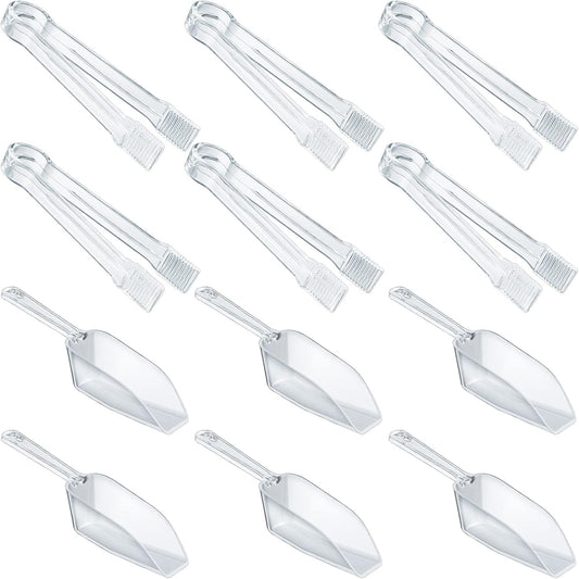 Roshtia 12 Pcs Plastic Serving Tongs Mini Kitchen Tongs Utility and Plastic Kitchen Scoops Clear Ice Scoop Mini Clear Buffet Scoop for Candy Dessert Buffet Ice Snack Coffee Tea