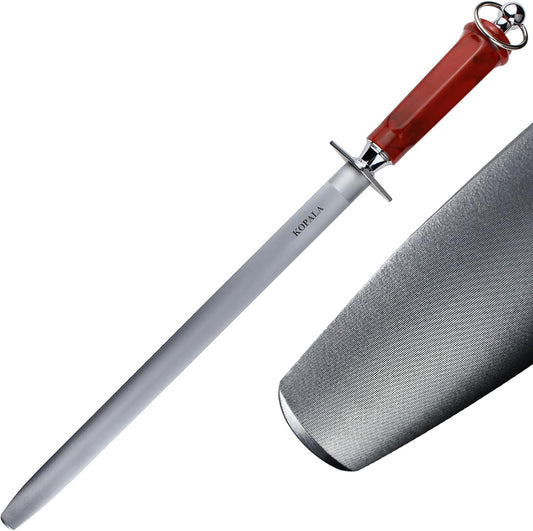 Sharpening Steel Knife Sharpener Rod Flat 12 Inches Honing Steel for Knives Red