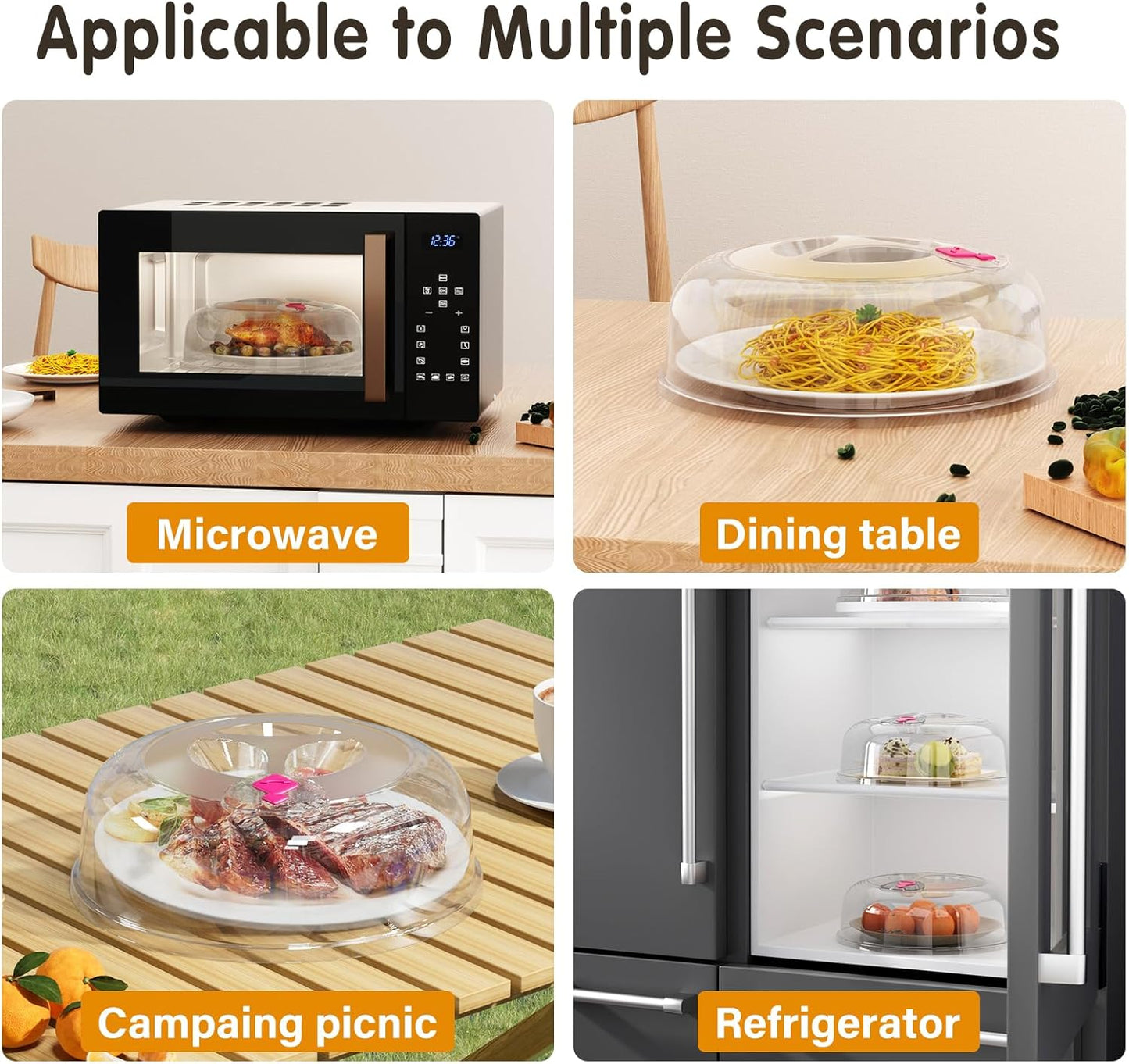 Microwave Splatter Cover 12 Inch Large Plate Cover for Microwave Oven 2 in 1 Food Grade Plastic with Silicone Air Vent Tall Lid BPA Free 3 Pack Clear