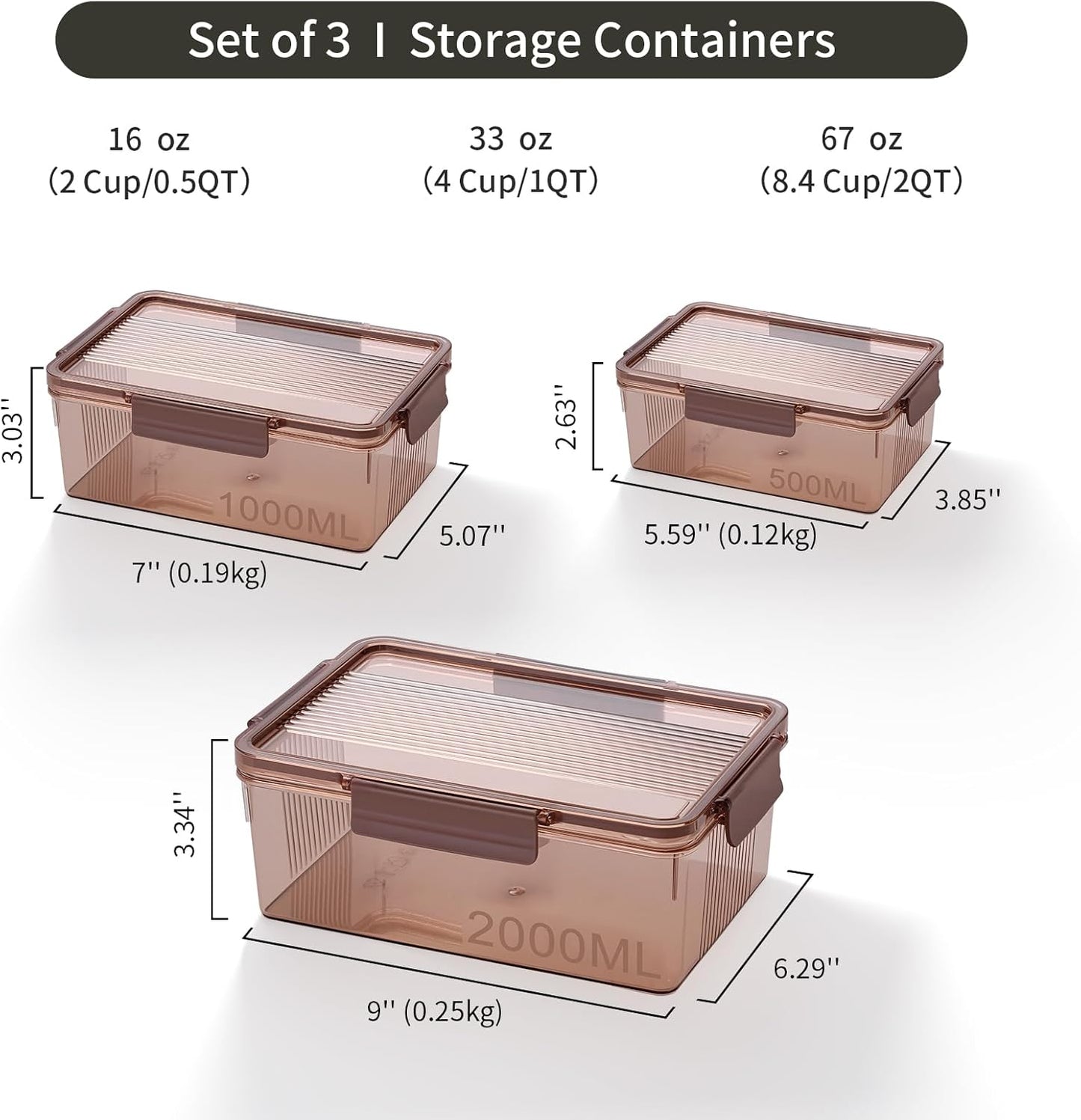 Eclirgan Freezer Storage Containers,Reusable Food Containers Set with BPA Free/Airtight,Clear Food Storage Set with Lock/Lids for Salad/Fruit(0.5/1/2 QT)