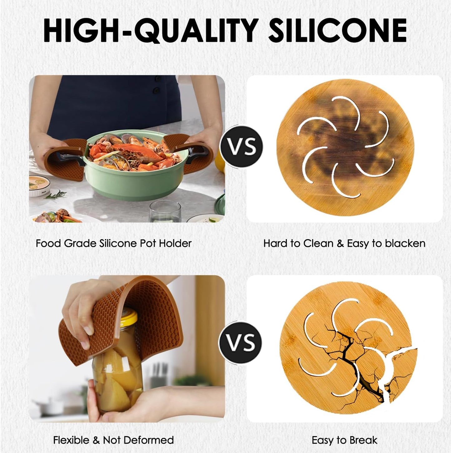 4 Pack Silicone Trivet Mats, Heat Resistant Silicone Hot Pot Holders Hot Pads for Kitchen Countertop, Non-Slip Brown Trivets for Pots and Pans, Hot Plate Mat Coffee Trivet Food Grade Silicone Mat