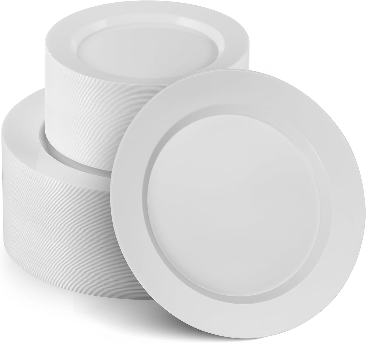 Munfix 00 White Plastic Plates Set, 50 Pcs 10 Inch Plastic Dinner Plates and 50 Pcs 7 Inch Plastic Dessert Plates, Elegant Fancy Heavy Duty Disposable Plates for Party, Wedding, White