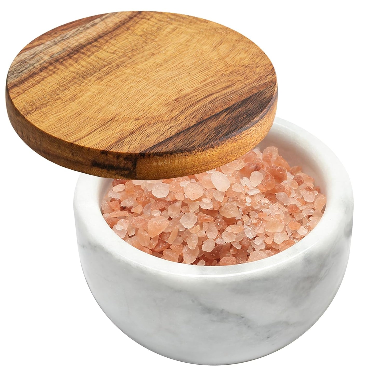 salt cellar salt box large big size salt holder white Marble Base Wood Cover Salt Box Salt Cellar with spoon Decorative Boxes Big Capacity Salt Container Spice Cellar salt and pepper keeper