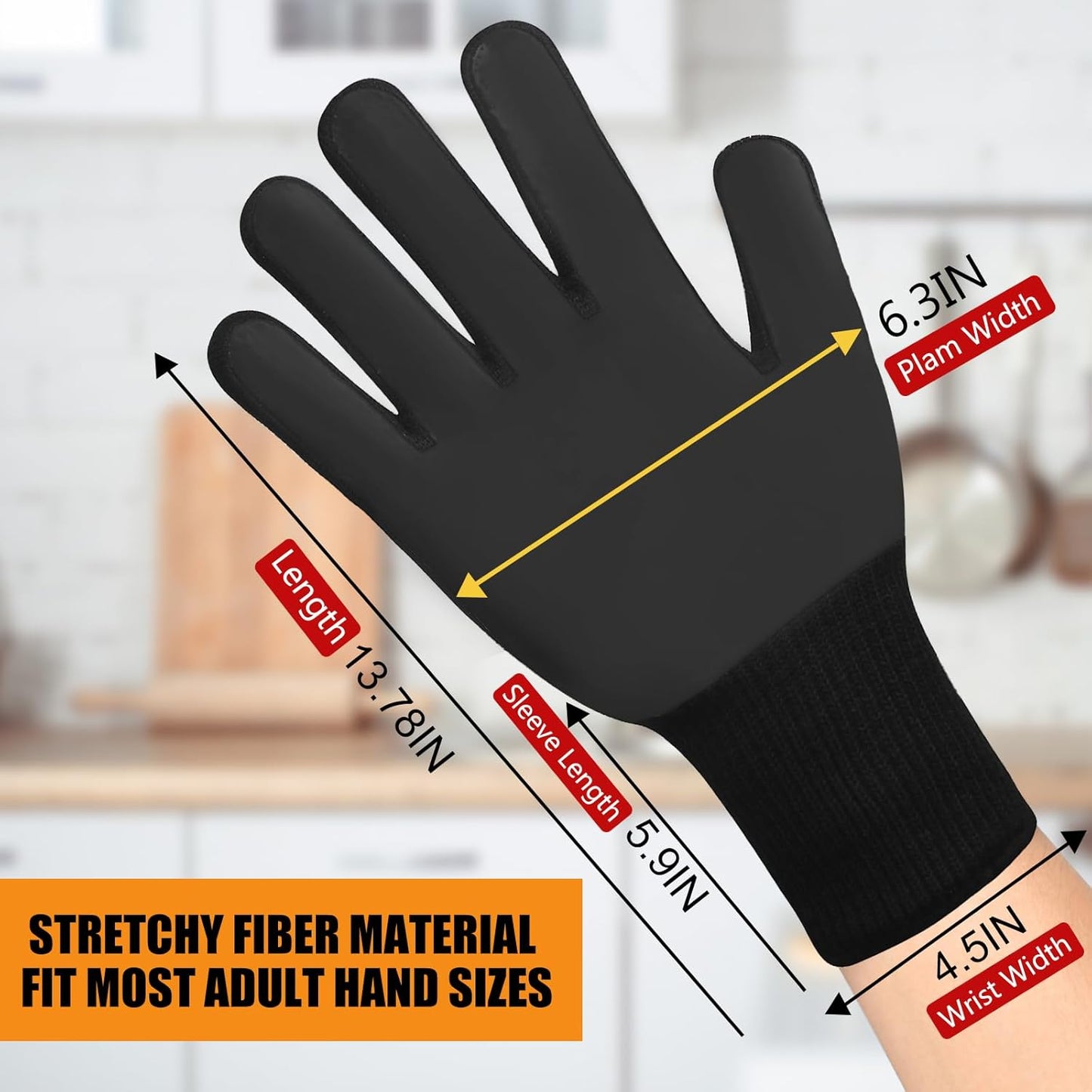 BBQ Gloves, Oven Gloves, 1472°F Extreme Heat Resistant Barbecue Gloves, Silicone Non-Slip Oven Mitts, Kitchen for Cooking, Grilling, and Baking (Black)