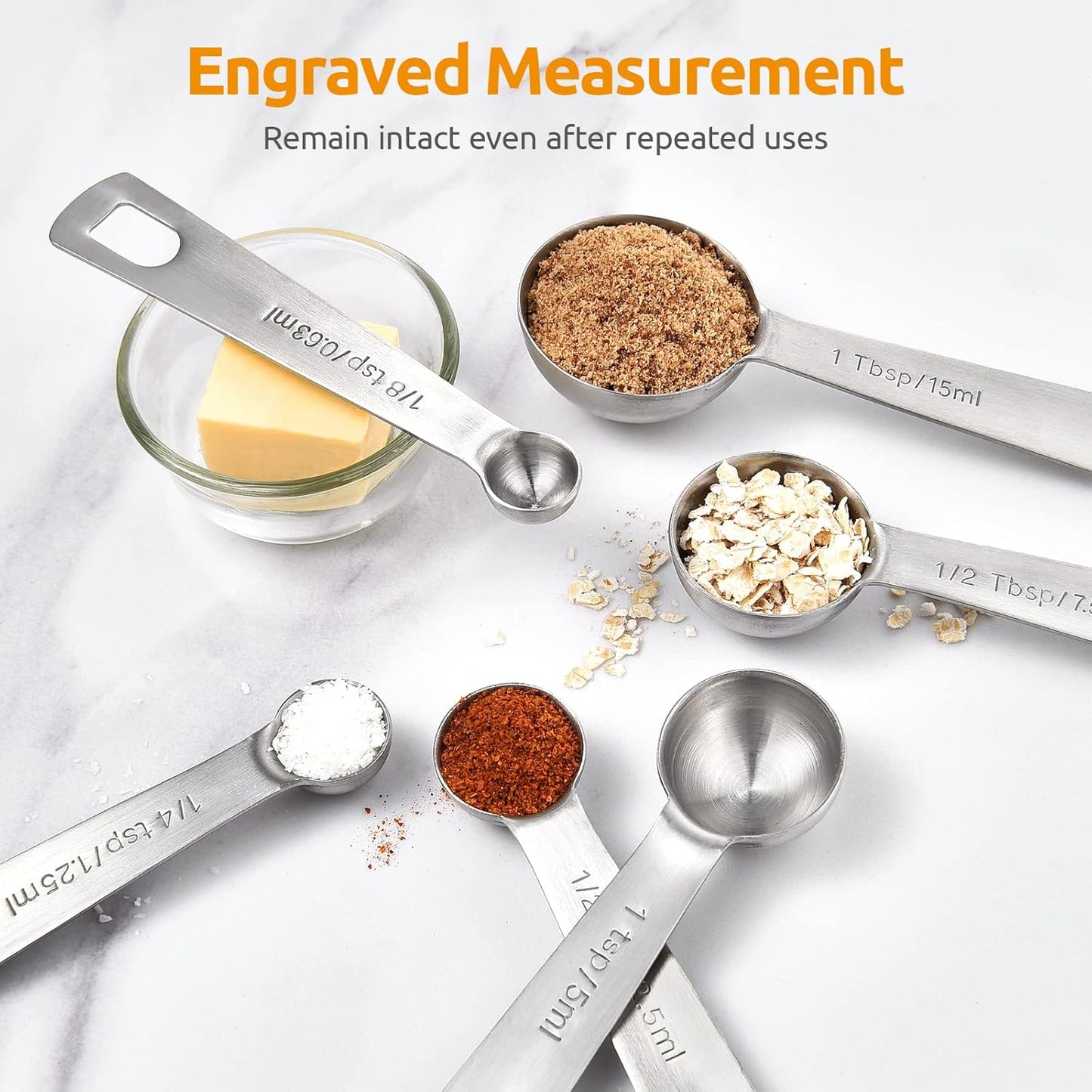 Measuring Spoons: U-Taste 18/8 Stainless Steel Measuring Spoons Set of 9 Piece: 1/16 TSP, 1/8 TSP, 1/4 TSP, 1/3 TSP, 1/2 TSP, 3/4 TSP, 1 TSP, 1/2 tbsp & 1 tbsp Dry and Liquid Ingredients