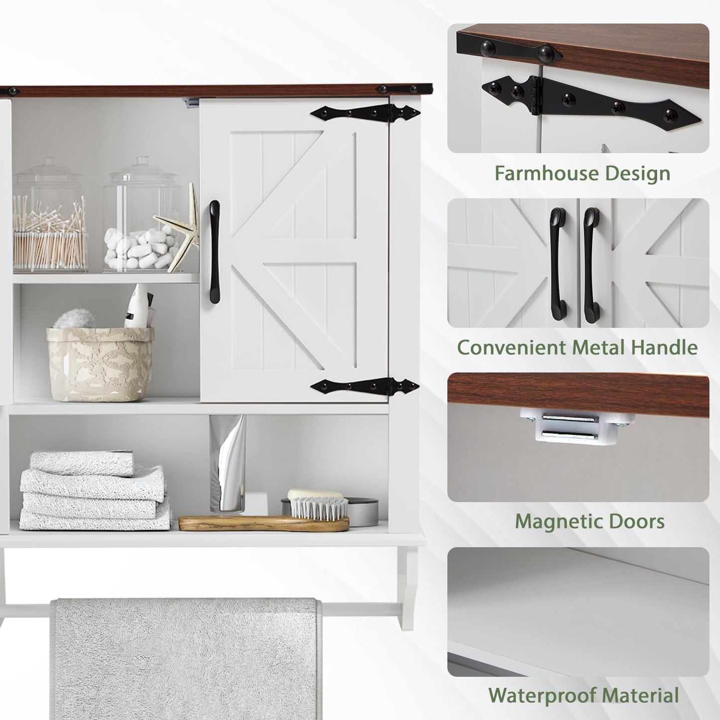 JOMEED Bathroom Wall Cabinet, Farmhouse Medicine Cabinet Storage with Doors and Adjustable Shelf, Over The Toilet Storage, White