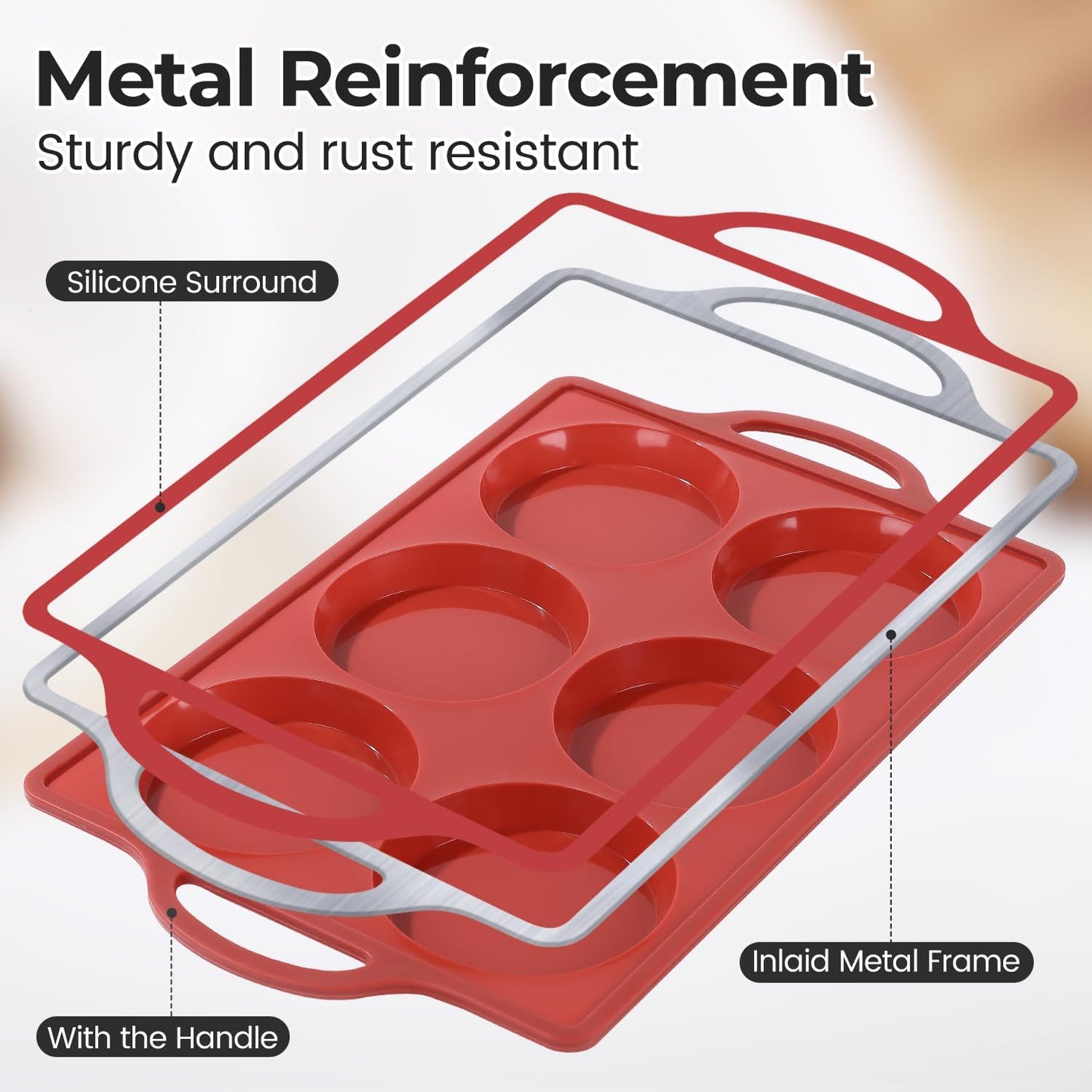 CAKETIME Muffin Top Pan Non Stick,4 Inch Metal Frame Round Egg Baking Pan for Oven English Muffins, Whoopie Pies, Corn Bread, Egg Bites, Breakfast Sandwiches Tarts Brown