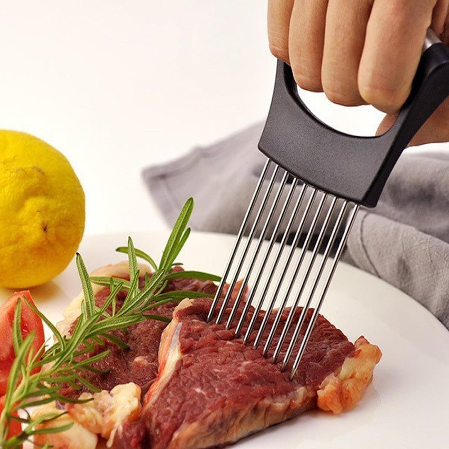 Stainless Steel Onion Slicer Holder, Onion Holder for Slicing & Onion Cutter, Tomato Slicer for Vegetables (Onions, Tomatoes, Potatoes, Avocados, Eggs), Kitchen Slicing Assistant Tool (A-1 PCS)