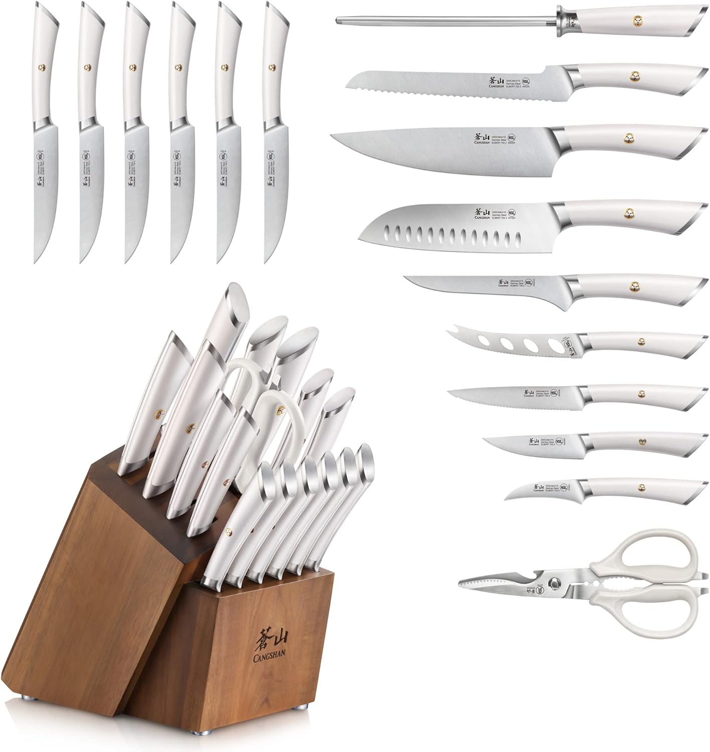 Cangshan ELBERT Series German Steel Forged Knife Block Sets (17-Piece, White)