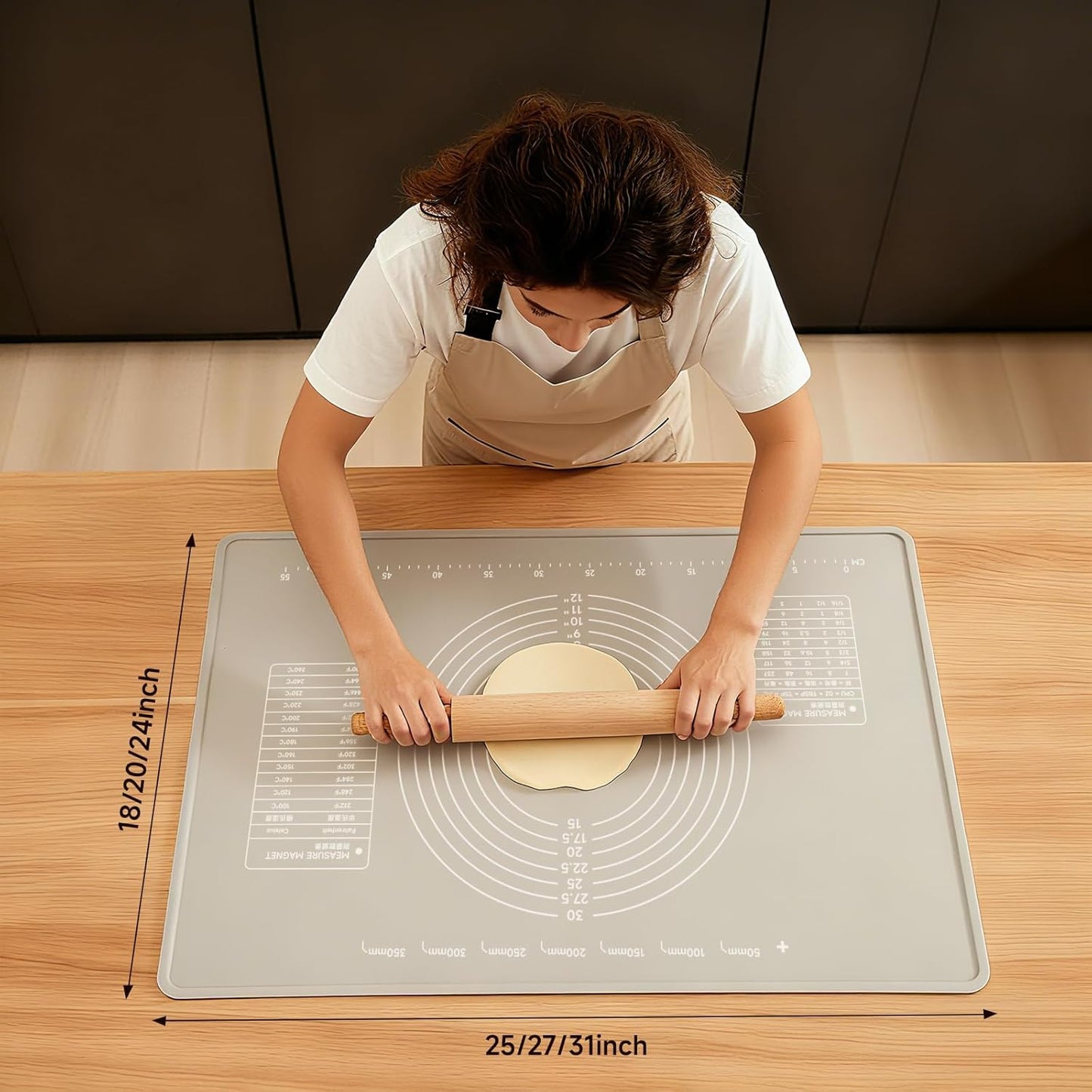 LCOCWMYS Silicone Baking Mat 27"L x 20"W Silicone Baking Mat with Raised Lip, Ideal for Making Pastries, Bread, Cookies, Pizza, Fondant, Pasta