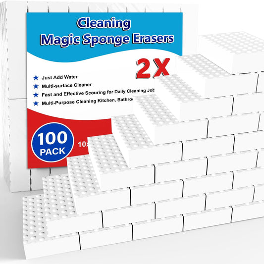 Magic Sponge Erasers, 100 Pack 2X Density Stronger Melamine Sponge Foam Pads, Multi-Functional Household Cleaning Cleaner for Kitchen, Bathroom, Bathtub, Sink, Wall Cleaner
