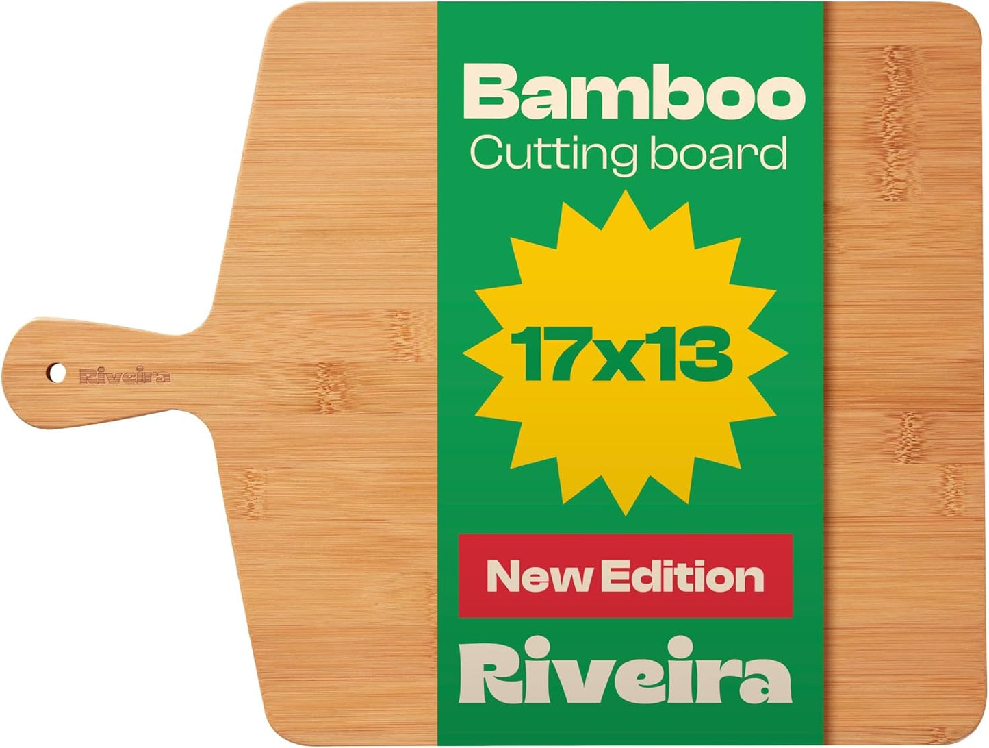 Riveira White Bamboo Wood Cutting Board – Gourmet Bamboo Grandeur: 17 x 13 Wooden Cutting Board – Wooden Cutting Boards For Kitchen Decorative – Innovative Juice Grooves Wooden Chopping Board