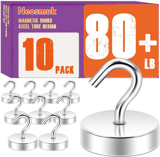 Neosmuk Magnetic Hooks, Cruise Ship Essentials, 80lb+ Heavy Duty Magnetic Hooks for Cruise Cabins, Refrigerator, Grill, Hanging, and Travel | Extra Strong Must-Haves Magnet Hook,Silver