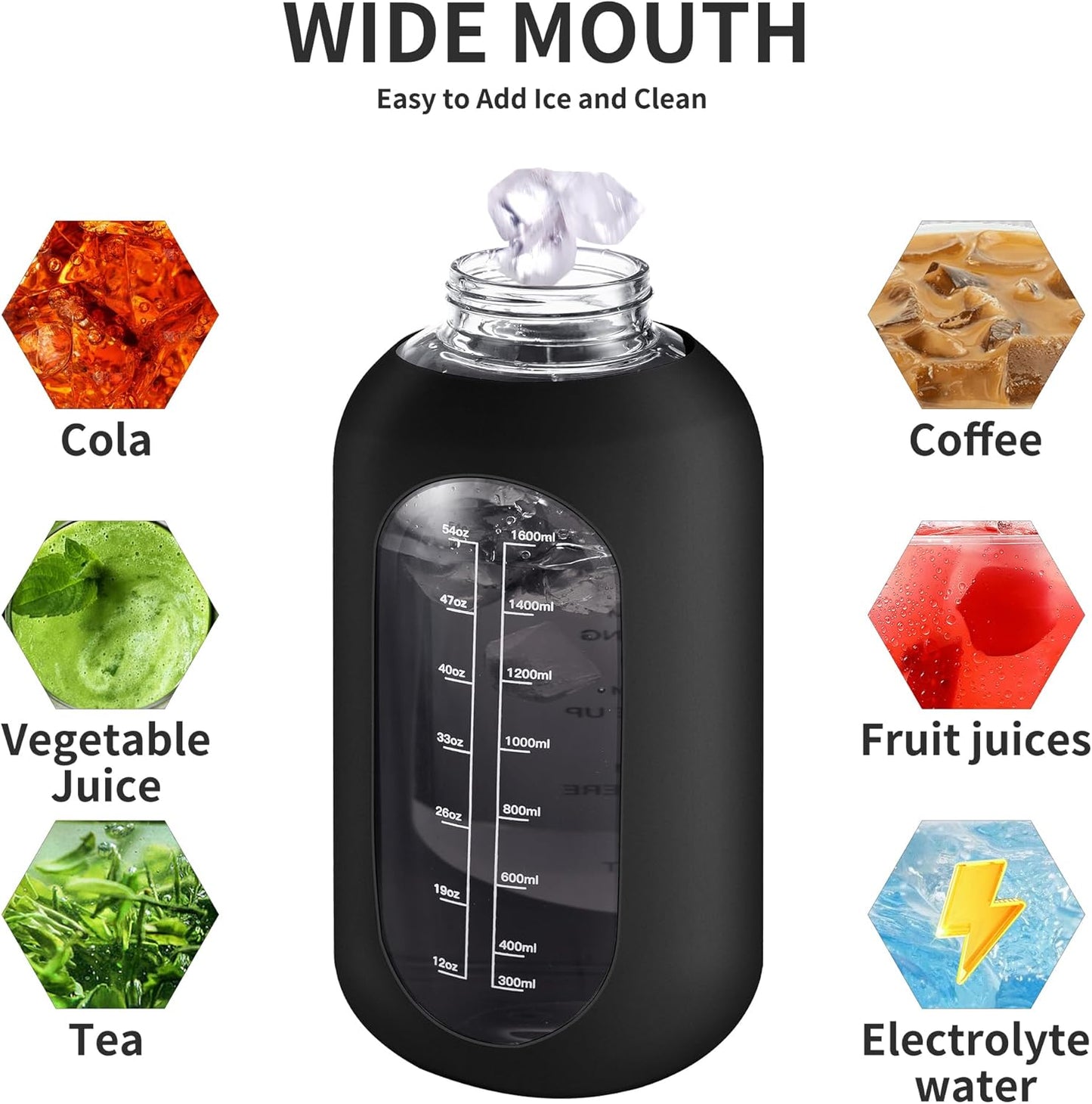 CIVAGO 64 oz Glass Water Bottle Jug with Straw and Handle, Half Gallon Sports Motivational Bottle with Time Marker and 2 Lids, Flask Canteen with Silicone Sleeve for Gym, Sage