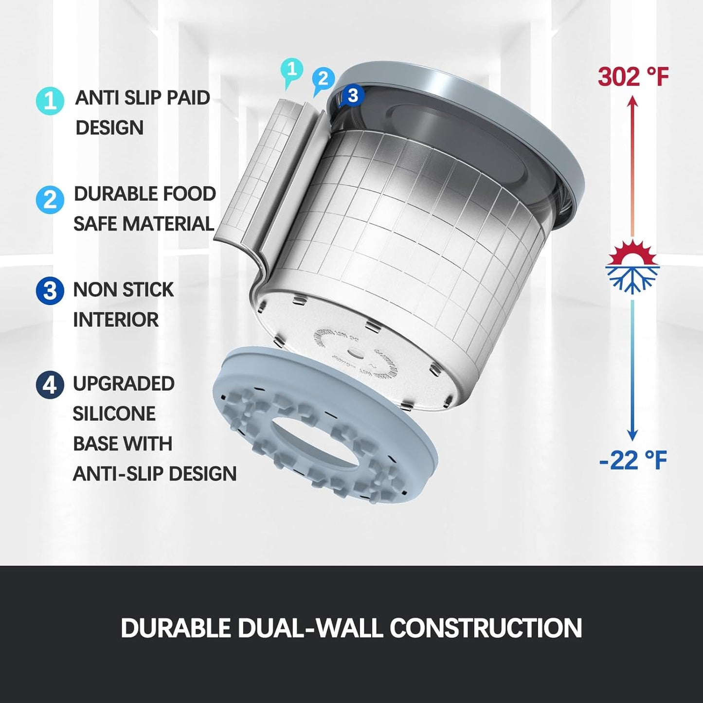 Containers Replacement for Ninja Creami Pints and Lids - 4 Pack, 16oz Cups Compatible with NC301 NC300 NC299AMZ NC290 Series Ice Cream Maker, Airtight Anti-slip