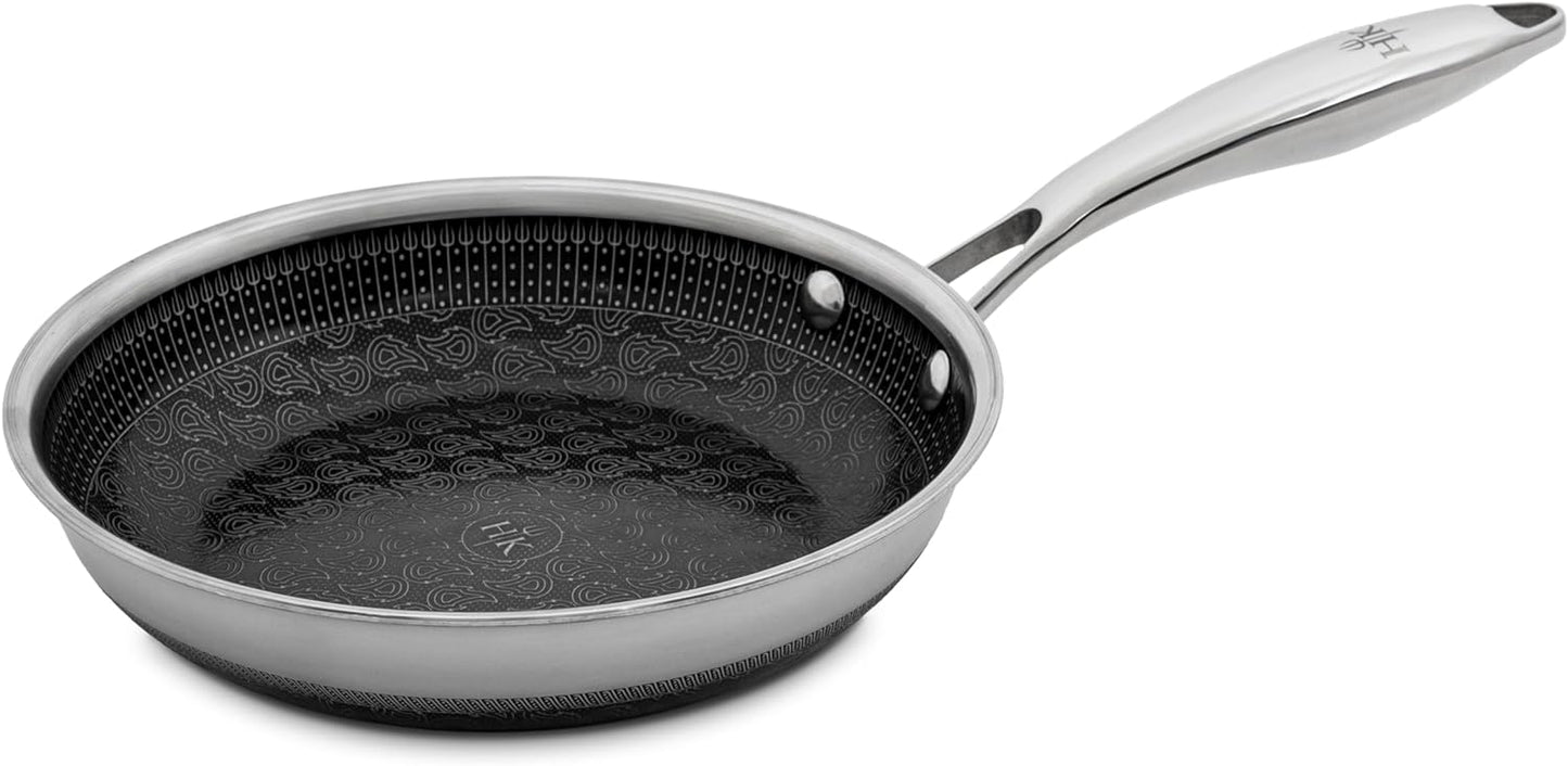 Hell's Kitchen Hybrid 8" Frying Pan, Tri-Clad Stainless Steel and Nonstick Ceramic PFAS Free, no PFOA, no PTFE, no Teflon, Non Toxic Cookware, Metal Utensil Safe, All Cooktops, Oven Safe