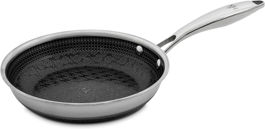 Hell's Kitchen Hybrid 8" Frying Pan, Tri-Clad Stainless Steel and Nonstick Ceramic PFAS Free, no PFOA, no PTFE, no Teflon, Non Toxic Cookware, Metal Utensil Safe, All Cooktops, Oven Safe