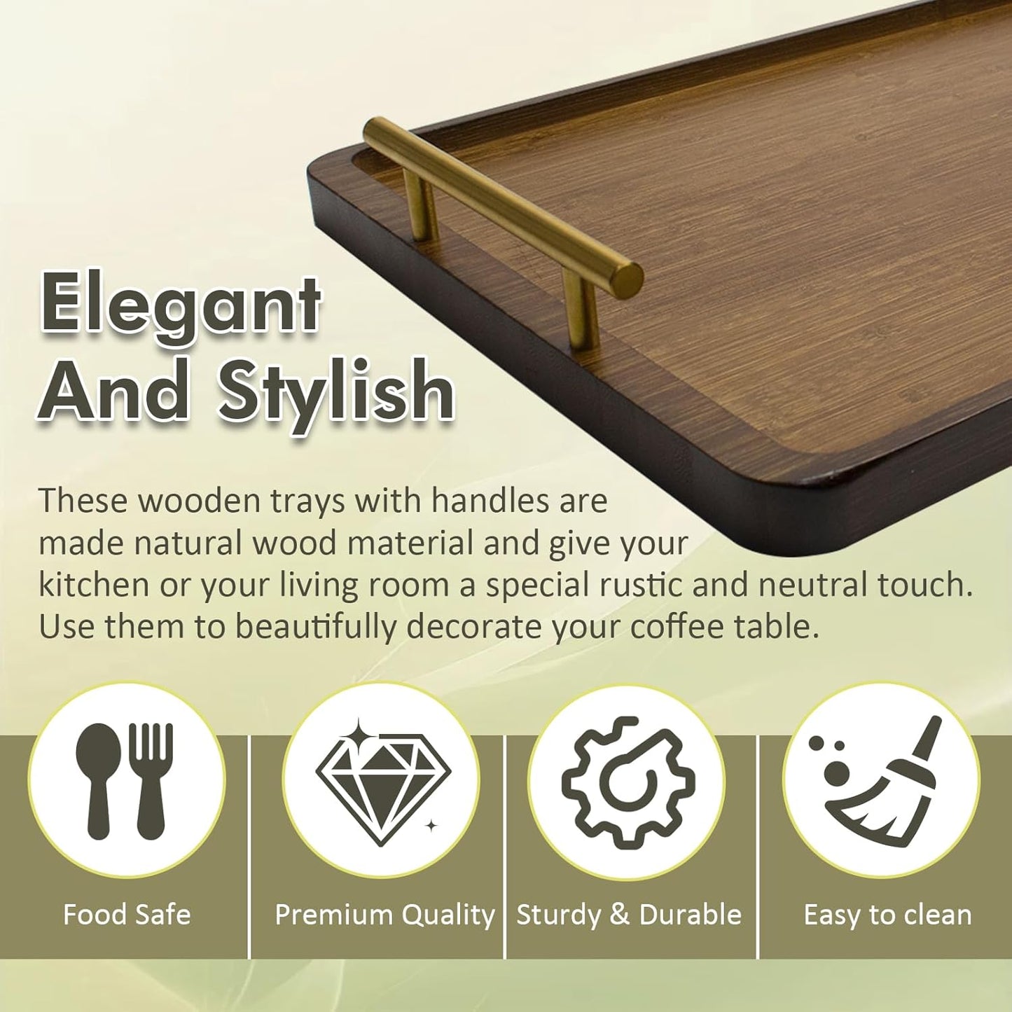 2 Pieces (15.94x11.61×0.9") of Rectangular Long Cut Vegetable Boards with Handles Made of Acacia Wood, Suitable for Coffee Table Trays, Home Decor Cheese Boards, Breakfast in Bed