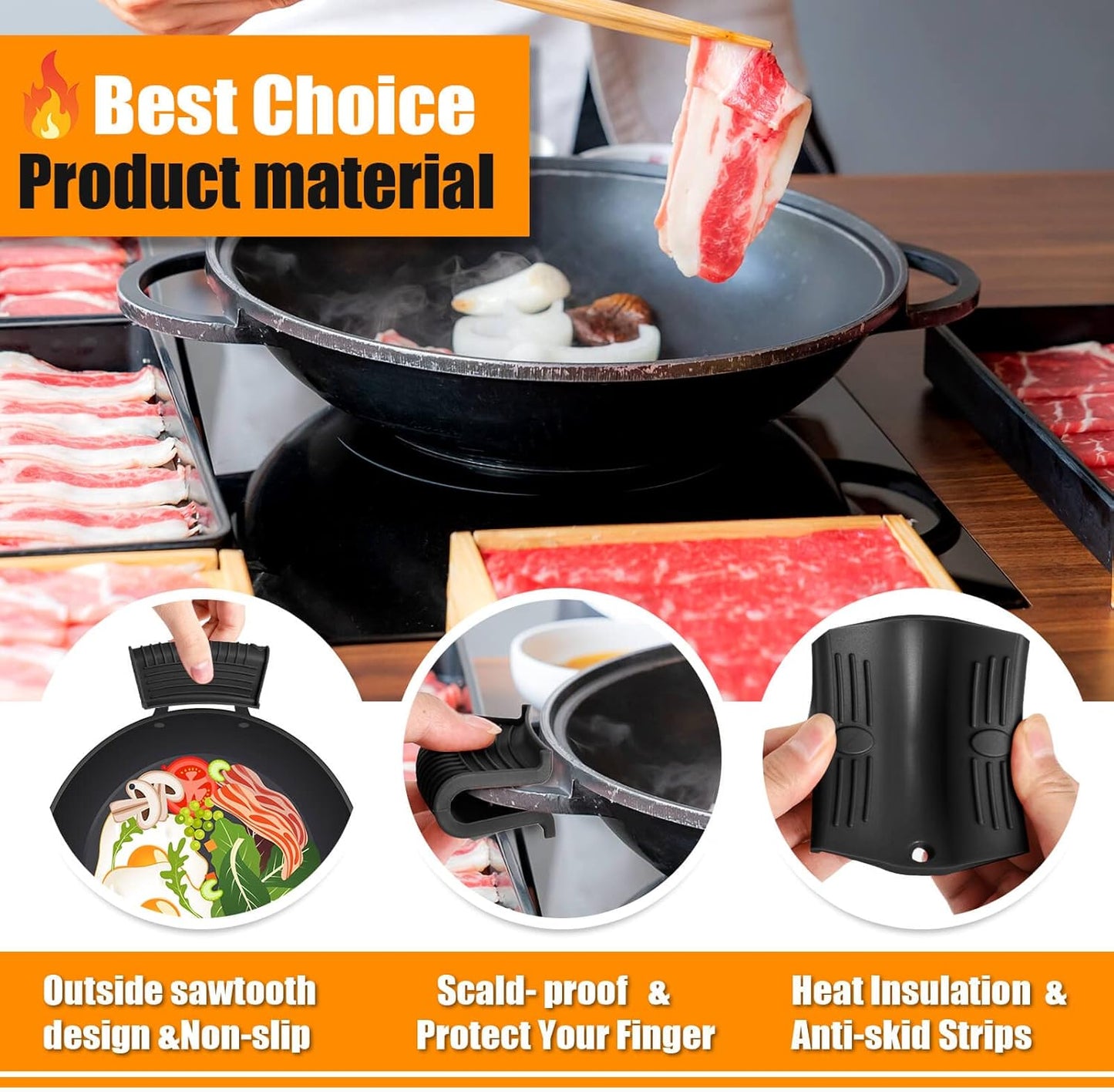 10pcs Cast Iron Handle Cover, Silicone Hot Handle Holder, Heat Resistant Cast Iron Skillet Handle Covers Potholder for Frying Pans and Griddles Kitchen Supplies