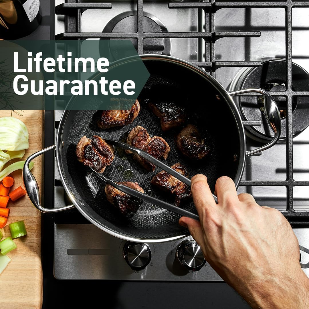 HexClad Hybrid Nonstick 5-Quart Dutch Oven with Stainless Steel Lid, Stay-Cool Handles, Dishwasher-Friendly, Oven-Safe Up to 900°F, Induction Ready, Compatible with All Cooktops