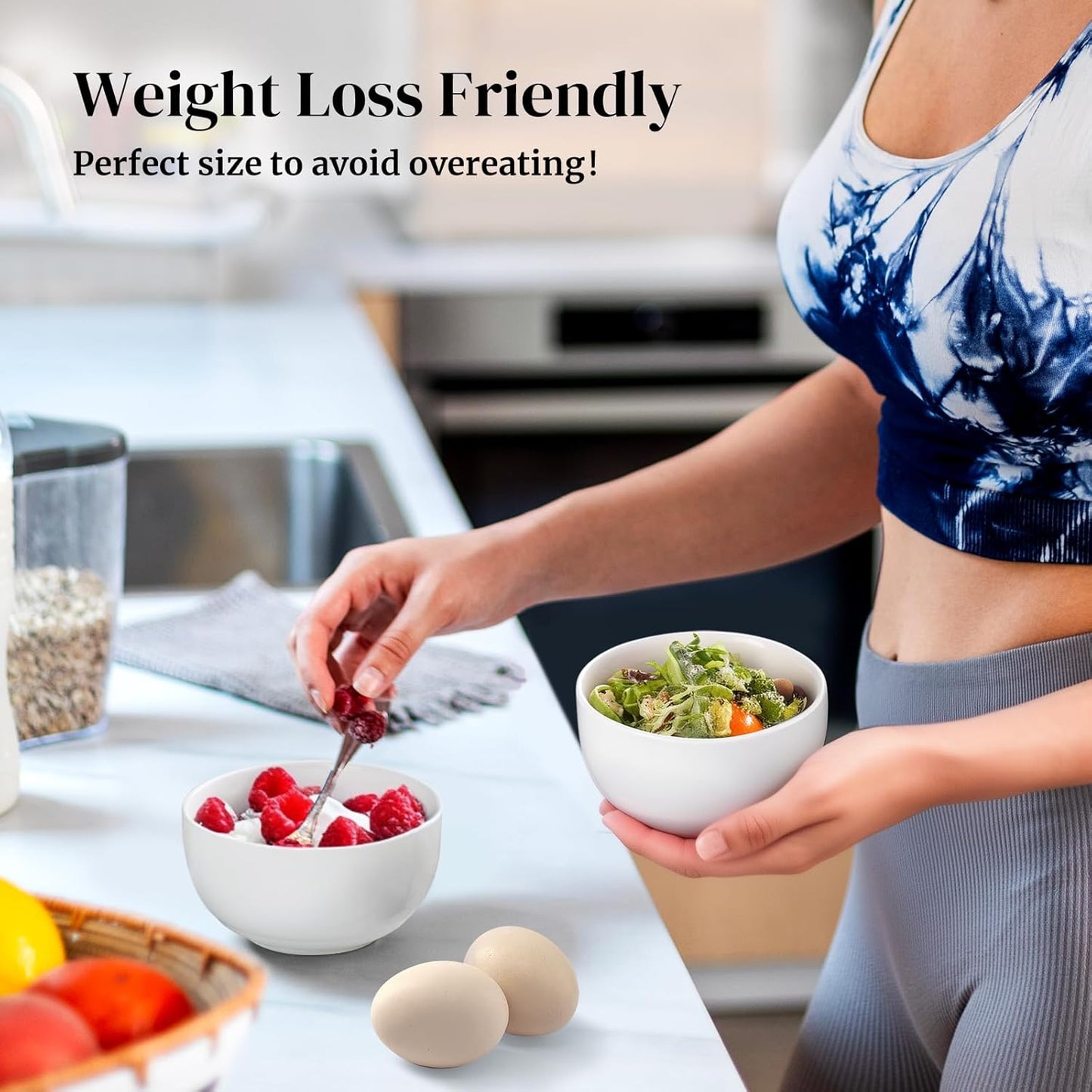 DOWAN 10 OZ Ice Cream Bowls - 4.25" Ceramic Dessert Bowl Set of 6 - Porcelain Small Bowls, Bouillon Cups for Side Dishes, Ice Cream, Oatmeal, Fruit, Portion Control - Dishwasher Microwave Safe