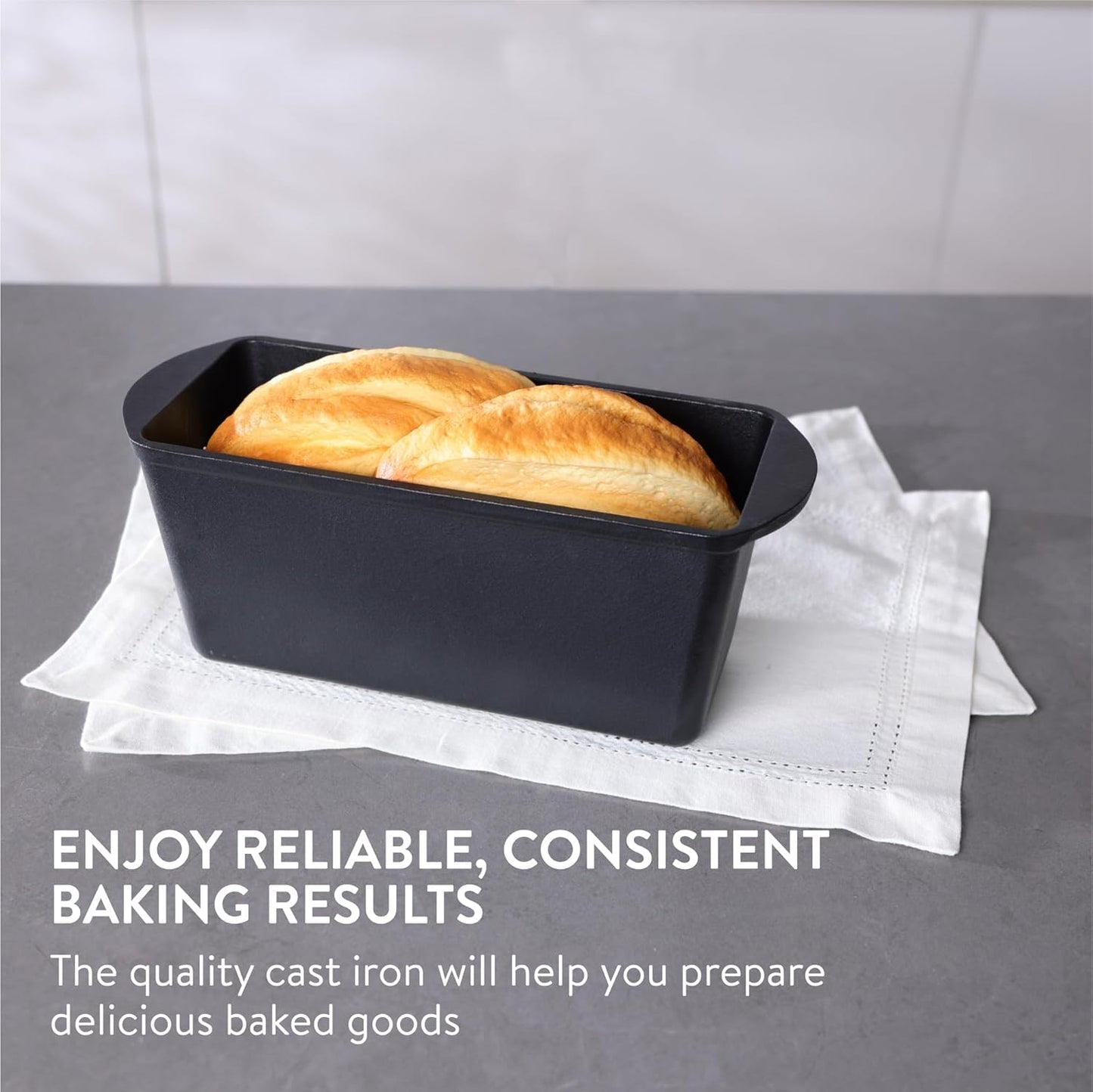Navaris Cast Iron Bread Loaf Tin, 34cm, Black - Even Heat Distribution & Retention - Enameled Non-Stick Baking Pan - Cake and Bread Tins for Roasting, Oven Cooking & Grilling