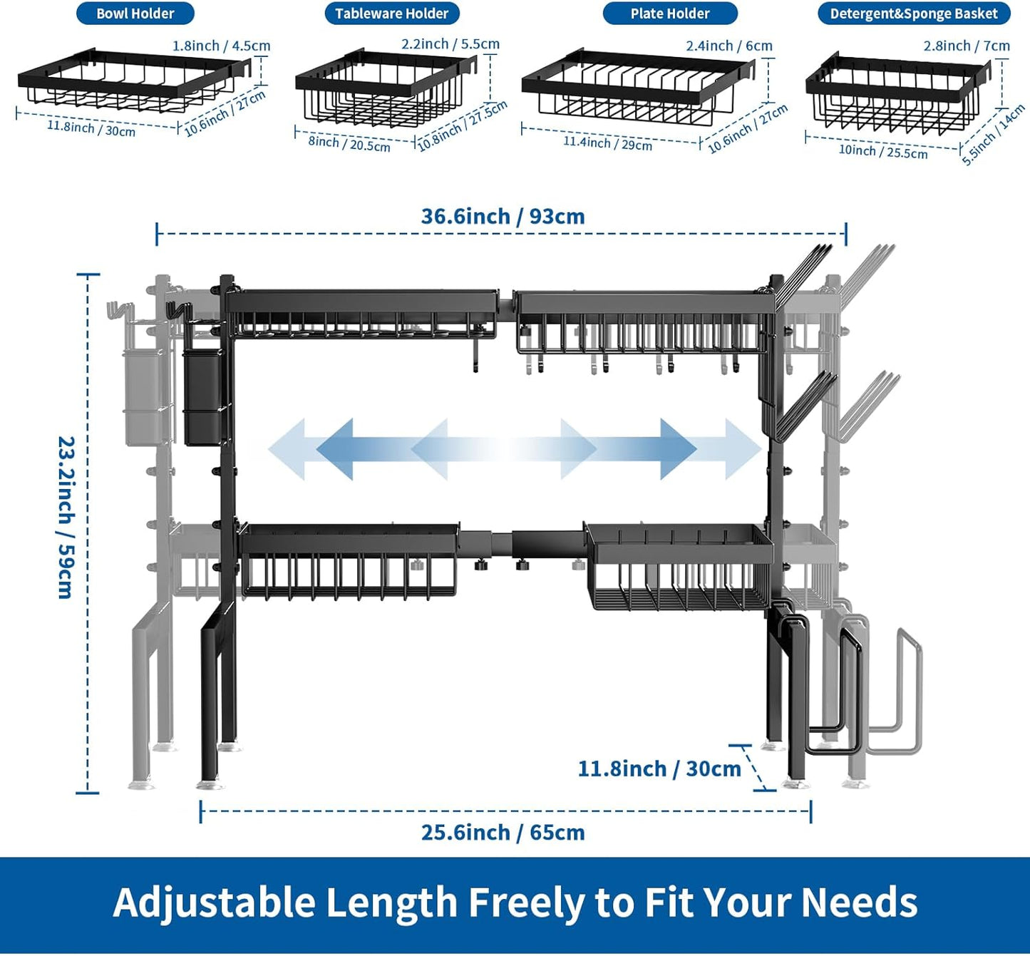 Over The Sink Dish Drying Rack,Expandable 2-Tier Stainless Steel Over The Sink Dish Rack with Utensil Holder Dish Drainers for Kitchen Counter