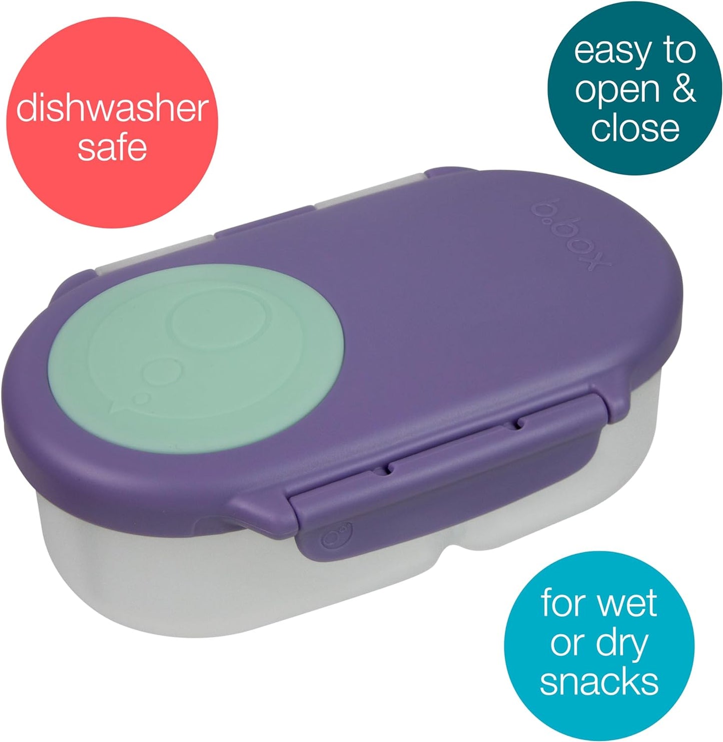 b.box Snack Box Reusable Snack Containers with Lids 2 compartments, Bento Box for kids and toddlers, Leakproof Lunch Box, BPA free and Dishwasher Safe Snack Container (Lilac Pop, 1 3/4 Cup)