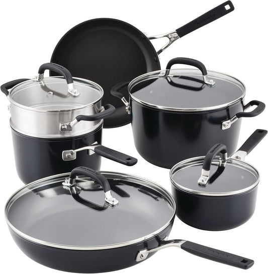 KitchenAid Hard Anodized Nonstick Cookware/Pots and Pans Set, 10 Piece, Matte Black