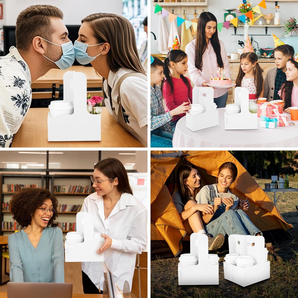 Bodaon 2 Cup Drink Carrier with Handle, 15 Pcs Cardboard Cup Holders, Disposable Drink Carriers for Delivery, Kraft Paper Coffee Cup Holder to Go, Take Out Cup Carriers for Hot/Cold Drinks