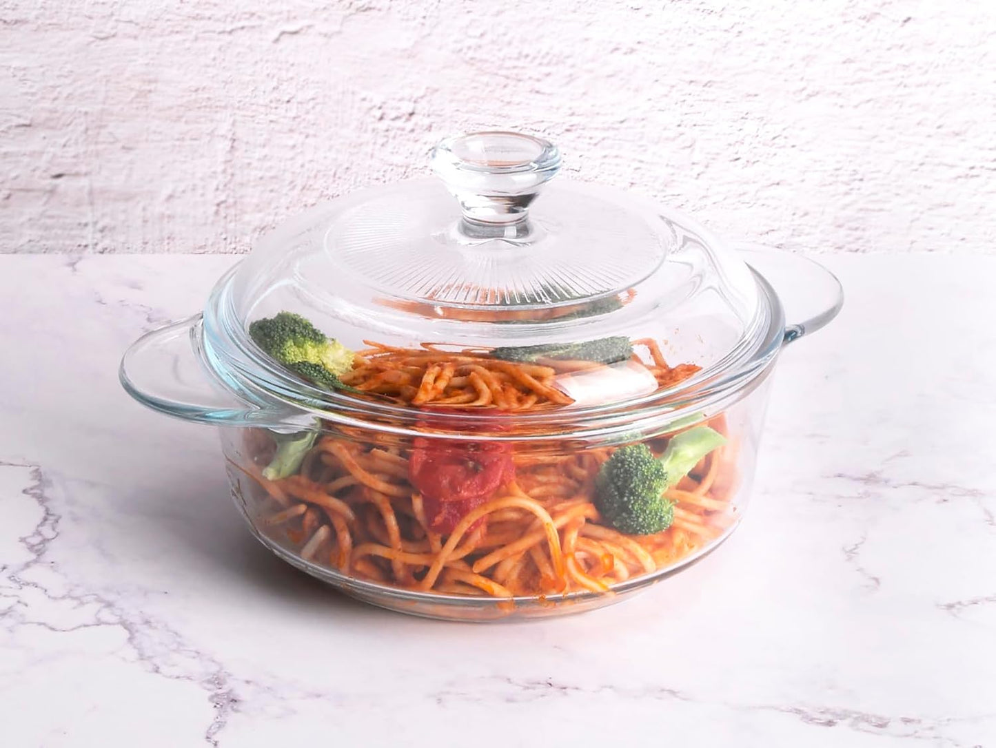 Clear Round Glass Casserole with Lid, Baking Dish with Glass Cover, Oven, Freezer and Dishwasher Safe (1-Quart Round)