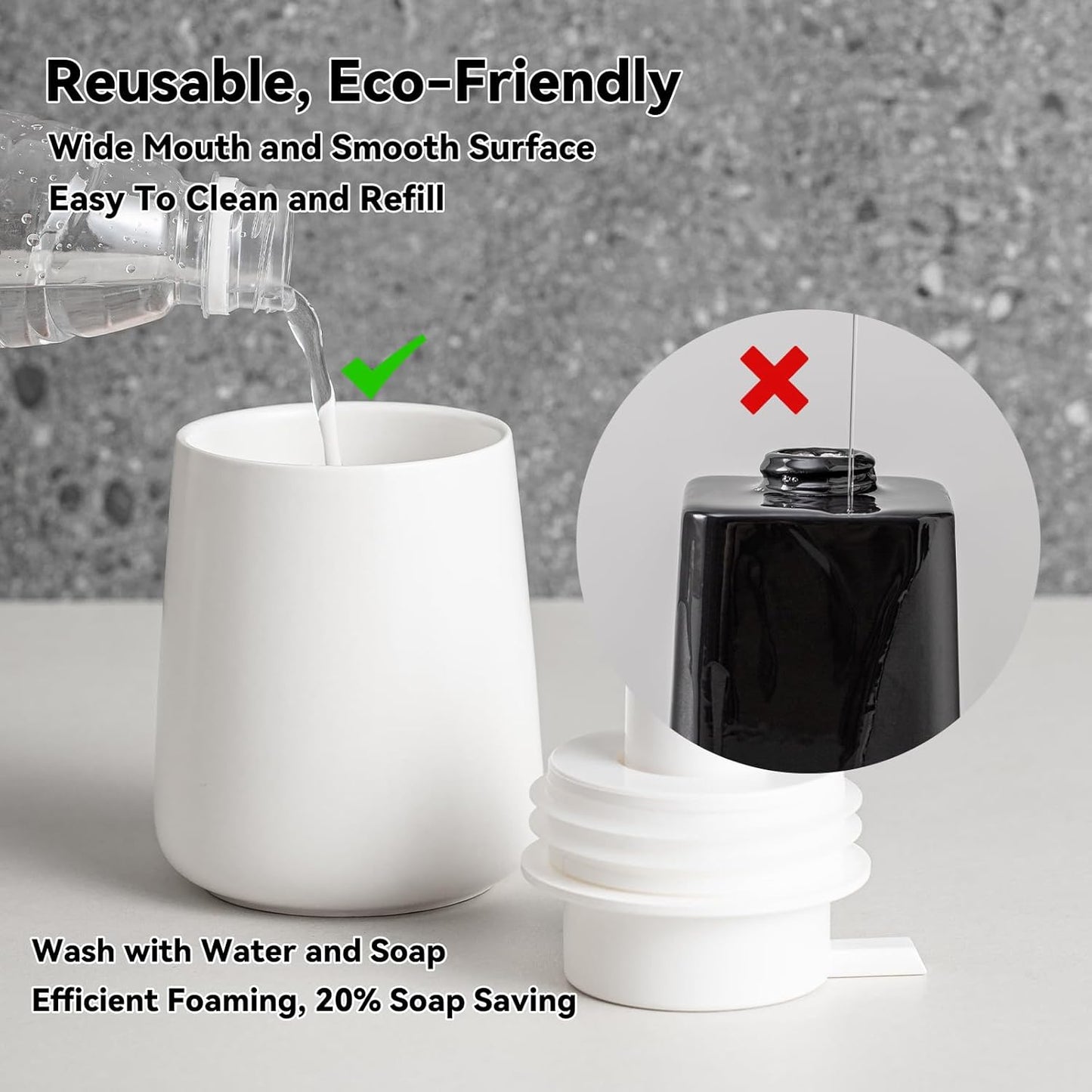 Foaming Soap Dispenser - 12 Oz Ceramic Foam Hand Soap Dispenser for Bathroom, Face Wash Dispenser Bottle with Foaming Pump, Refillable Lotion Dish Soap Foam Dispenser for Kitchen, Matte White