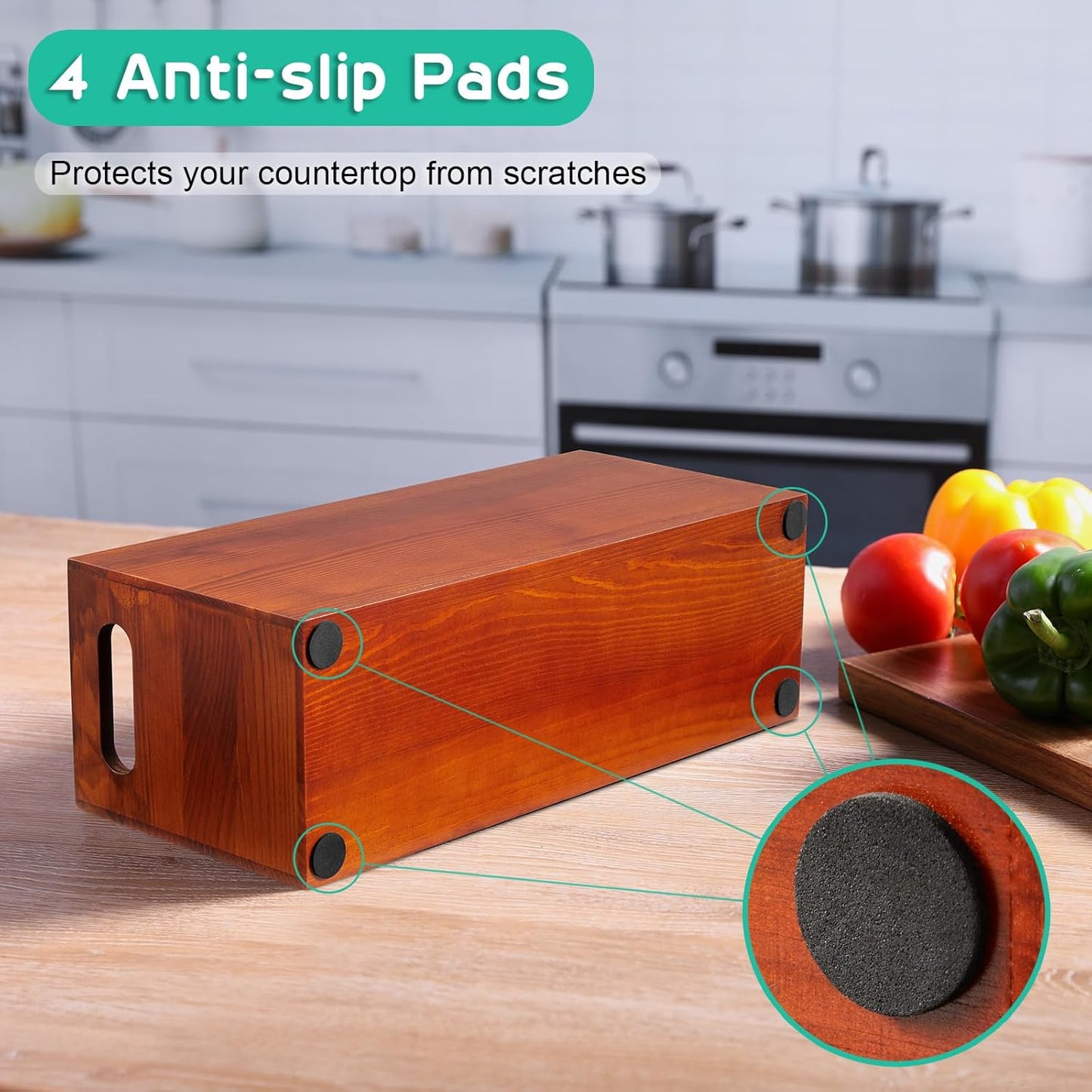 ALELION Large Utensil Holder with Removable Divider - 4 Compartment Wooden Utensil Caddy Organizer for Kitchen Counter - Brown Cooking Utensil Crock for Countertop